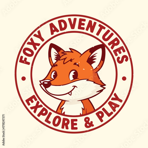 Cute foxy adventures explore and play cartoon logo emblem