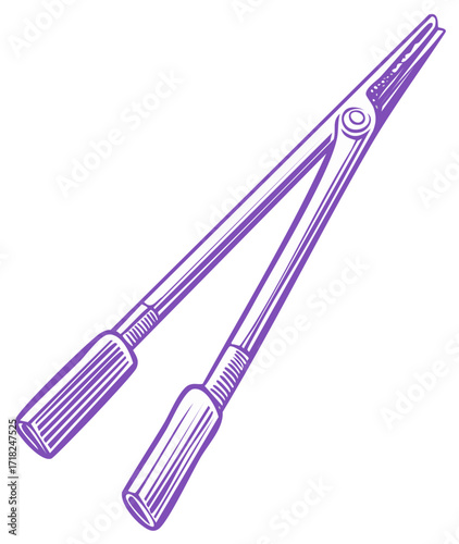 Hand drawn vector illustration of vintage long nose pliers or forceps surgical tool
