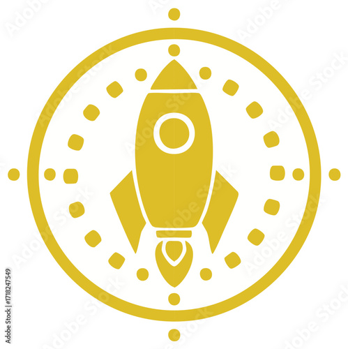 Abstract Rocket Launch Icon in Circle with Dots for Startups and Business Development