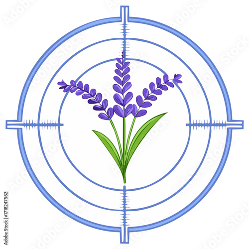 Lavender Plant in Crosshairs, Vector Illustration, Target Focus, Floral Emblem