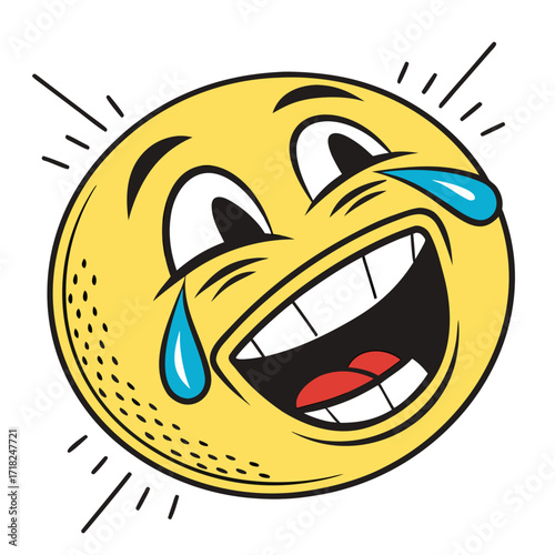 Laughing emoji face with tears of joy, comic style