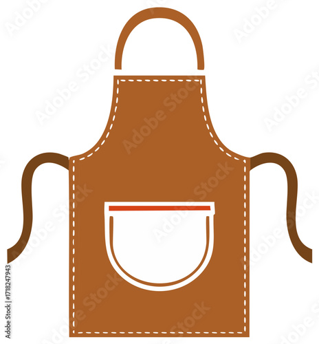 Brown Leather Apron with Pocket and Stitching Vector Illustration