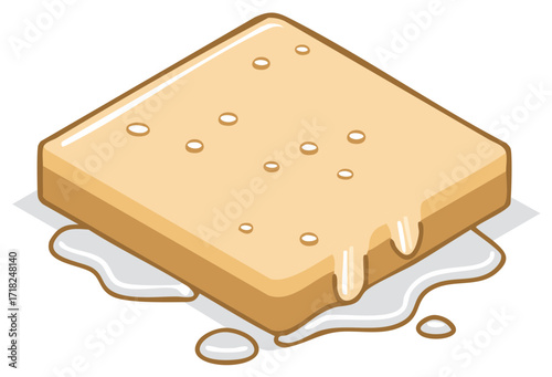 Sweet square cracker with dripping condensed milk or frosting glaze vector icon