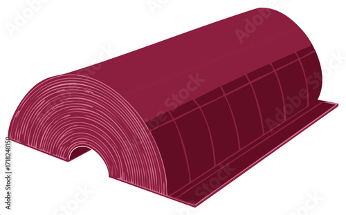 Isometric technical illustration of a layered semicylindrical object cross-section