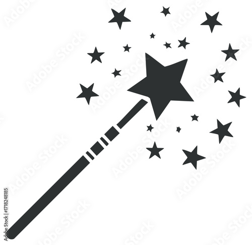 Magical wand with stars. A simple graphic design element for fantasy and magic.