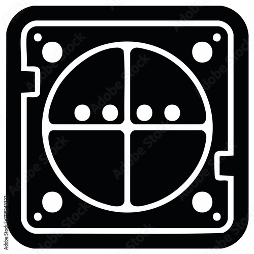 Black and white compass rose icon with square frame navigational symbol