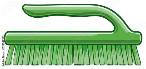 Green plastic hand scrub brush with stiff bristles for household cleaning and scrubbing