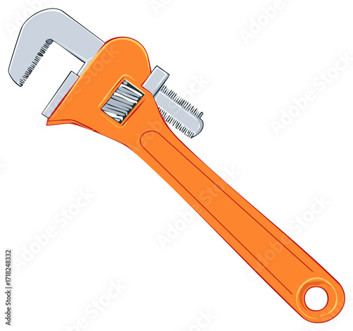 Adjustable wrench tool vector illustration, repair equipment isolated on white, handyman spanner for construction work