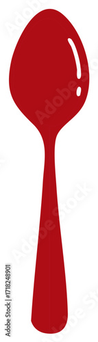 A single shiny red spoon vector illustration. Kitchen utensil and cutlery icon for food and dining concepts.