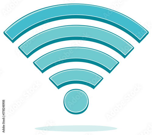 Abstract blue Wi-Fi signal icon with concentric arcs spreading outwards from a central circle