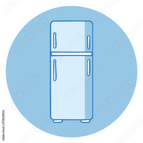 Blue Refrigerator Icon Presenting Cooling and Food Storage Technology Within a Pale Blue Circle