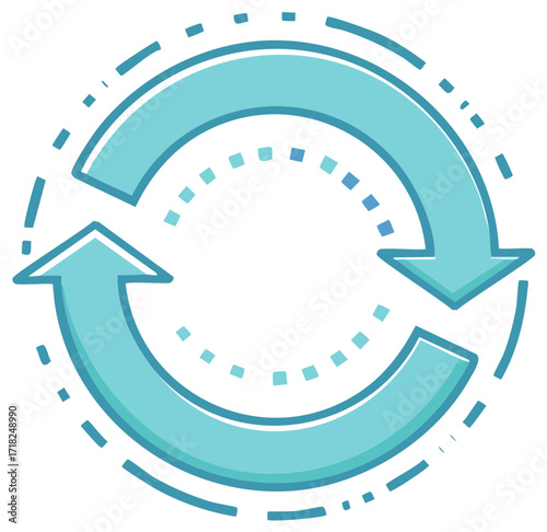 Circular Arrows Symbolizing Cycle or Process, Recycle, Reloading, Update, Data Flow, with Dots and Dashes