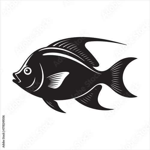 Black and white fish vector illustration in water