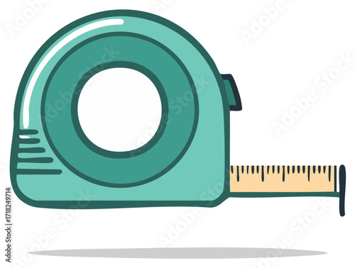 Simple Teal Tape Measure Drawing with Extended Blade and Inch Markings