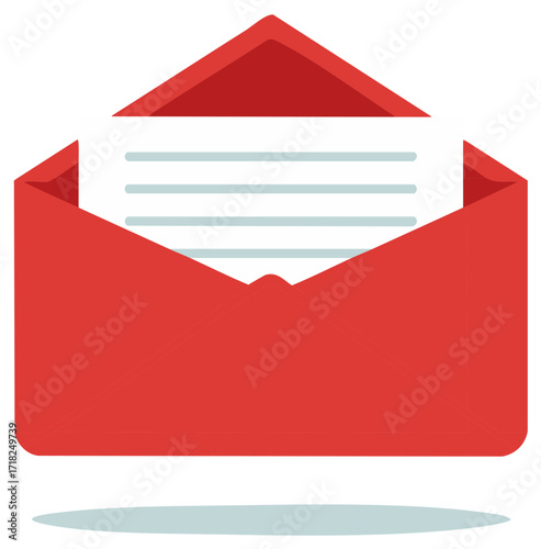 Vector Illustration of Red Envelope with a Letter, Direct Mail and Mailing List Concept, Communication Tool
