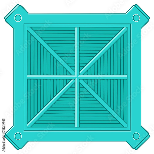 Top down view of a teal industrial shipping crate or reinforced floor hatch vector