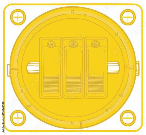 Yellow Control Panel Interface with Toggle Switches and Geometric Shapes Rounded Square Border