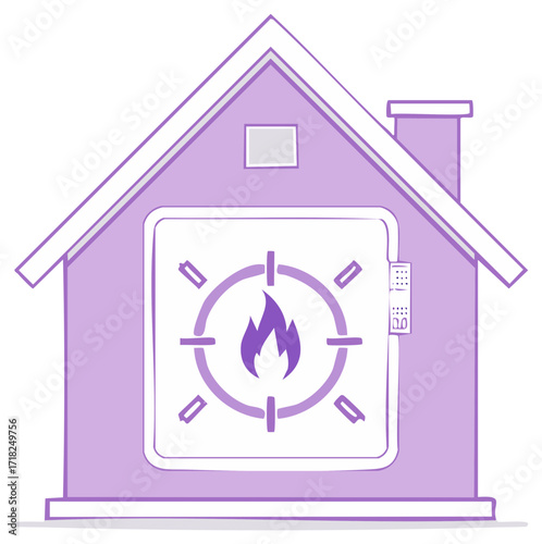 House with natural gas burner icon representing home heating and energy consumption