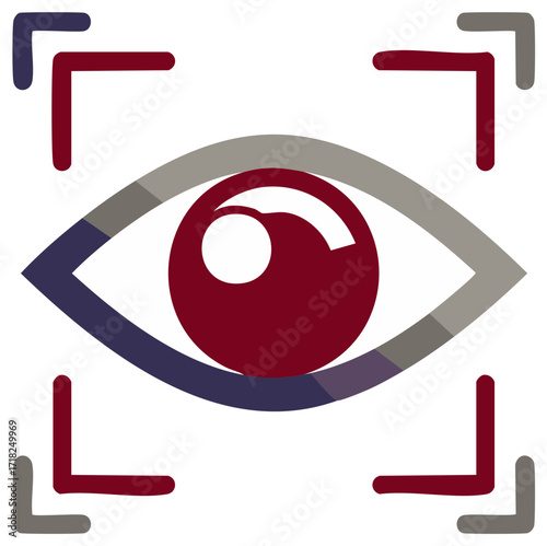 Digital Eye Scan Icon with Focus Target Brackets for Biometric Recognition and Surveillance Technology
