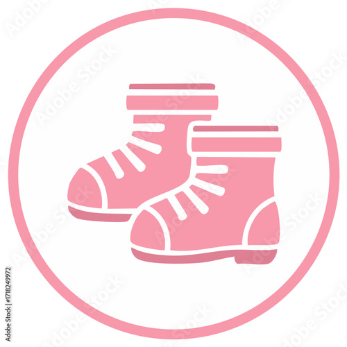 Cute pink baby booties icon, a flat vector graphic symbol for a newborn girl