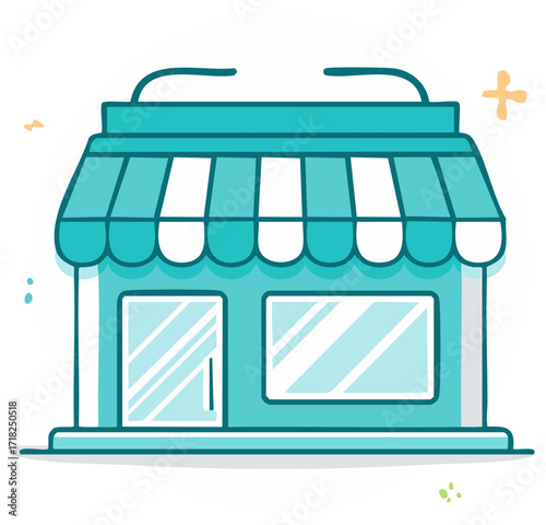 Cute cartoon storefront illustration for small business and online shopping icon
