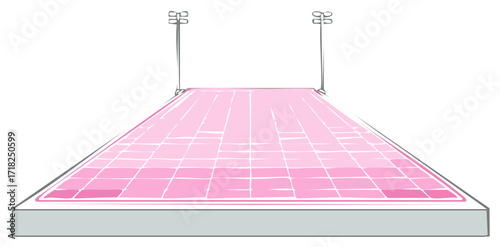 Minimalist sketch of a long pink swimming pool under stadium lights