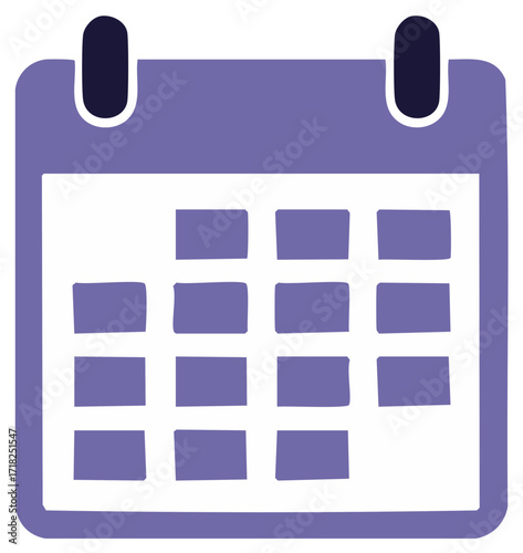 Purple calendar icon with visible days and dates for planning and scheduling