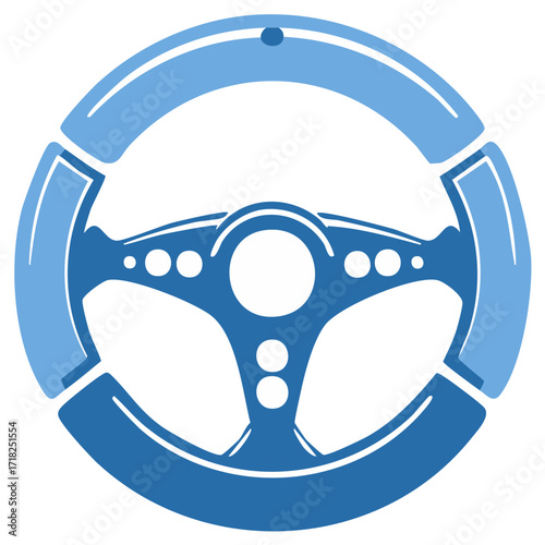 Stylized sports car steering wheel icon in blue and light blue colors