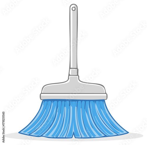 Illustration of a Sweeping Broom with Blue Bristles and Gray Handle for Cleaning Floors