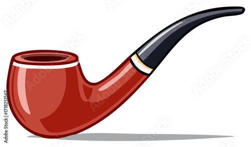 Red tobacco pipe with a black stem, illustration.