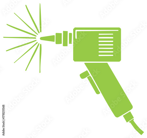 Lime Green Airbrush Spray Gun Sprays in a Radial Pattern Isolated on White