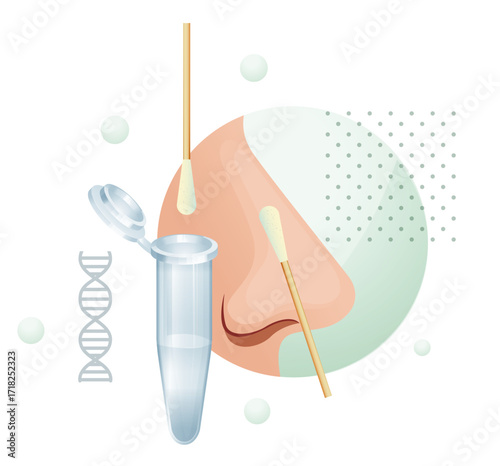 Nasal Swab - RT- PCR Testing  - Stock Illustration