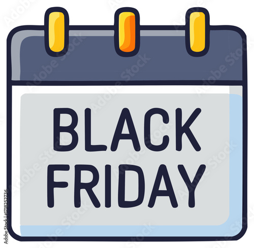 Cartoon calendar icon showing Black Friday date for holiday shopping sale