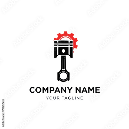 Automotive Engine Piston and Gear Logo Design for Company Branding on White Background, Flat Vector Elements, Vector Illustration, Simple Vector, Stylized Vector Drawing, Vector Template, Clean