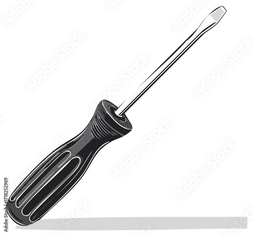 Slotted common blade screwdriver hand tool black and white vector illustration