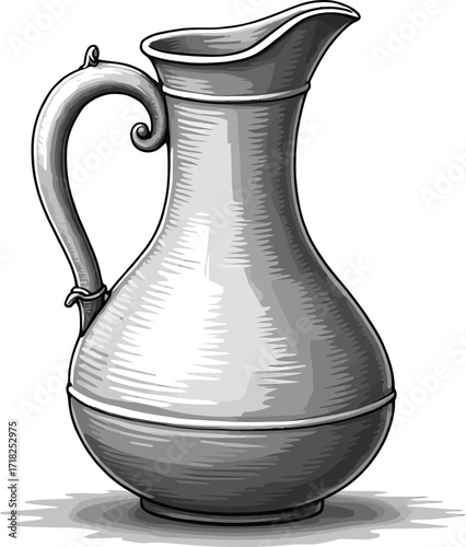 Traditional clay jug pitcher with handle, cultural earthenware pottery illustration

