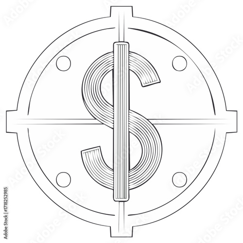 Dollar sign within circular symbol with targeting design.