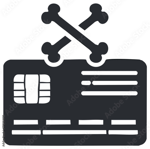 Credit Card Security Breach Icon with Crossbones Symbolizing Financial Danger and Threat