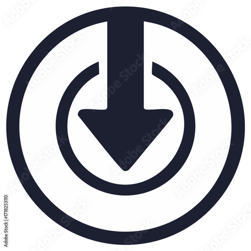 Download icon with arrow inside a circle, representing data transfer, uploading, or starting a process