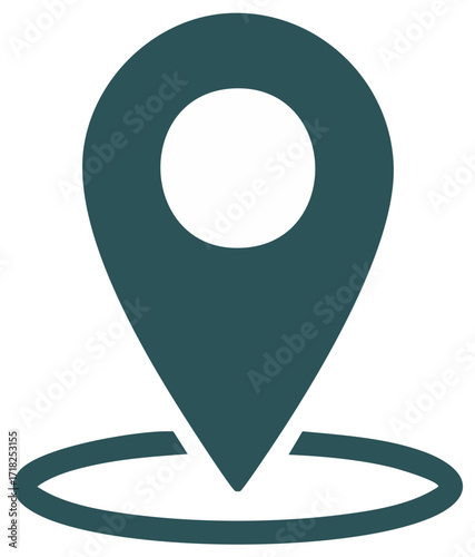Location Marker Icon Graphic with Circle, Identifying Map Point, Positioning Symbol, Isolated