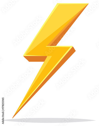 Bright Yellow Lightning Bolt Symbol with 3D Effect Striking Energy Power