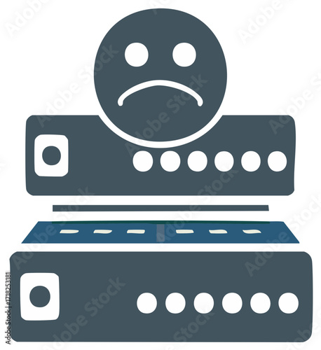 Network Servers and Unhappy Smiley Face, Server Error Concept