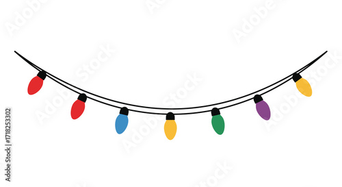 A simple string of colorful lights hanging against a white background