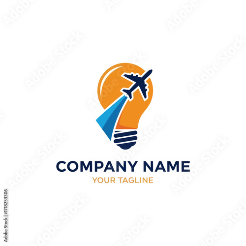 Creative Lightbulb and Airplane Logo for Travel and Aviation Services - Modern Concept for Journeys and Innovative Solutions, Flat Vector Elements, Vector Illustration, Simple Vector, Stylized Vector