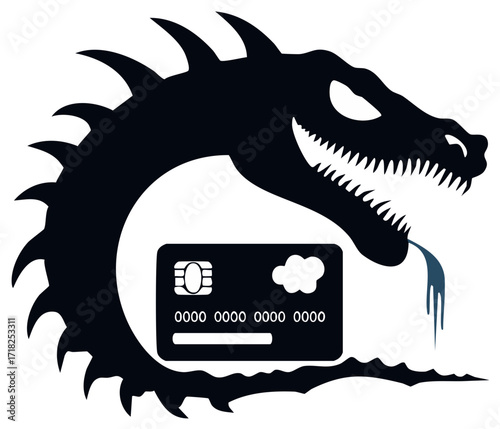Dragon Protecting Credit Card Financial Security Concept