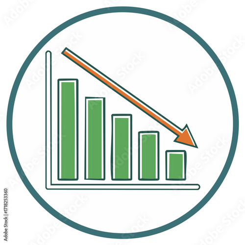 Vector illustration icon of a falling bar graph symbolizing financial crisis and market downturn