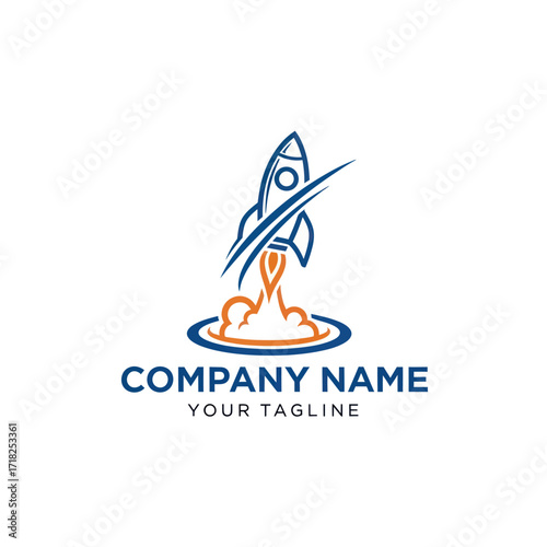 Dynamic Rocket Launch Logo Design for Startup Business with Company Name and Tagline on White Background, Flat Vector Elements, Vector Illustration, Simple Vector, Stylized Vector Drawing, Vector