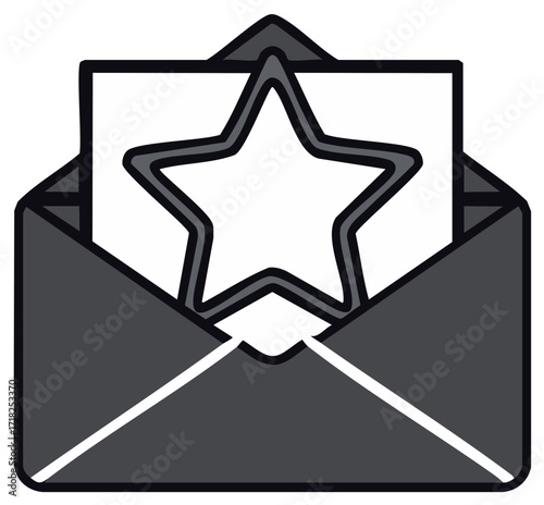An open envelope with a star letter icon for a special message invitation or feedback