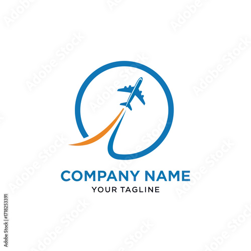 Modern Aviation Travel Company Logo Design featuring an Airplane, Global Arc, and Dynamic Flight Path on White Background, Flat Vector Elements, Vector Illustration, Simple Vector, Stylized Vector
