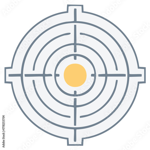 Simple circular target reticle graphic with yellow bullseye and grey crosshairs